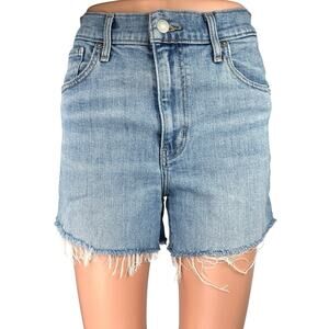 Levi's Women's Blue High Waist Medium Wash Denim Frayed Raw Hem Jeans Shorts 26
